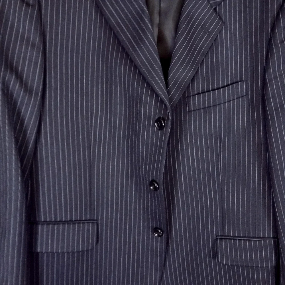Jones‎ New York Mens 42R Wool Pinstripe Blazer Jacket Navy Stripe Classic Y2K